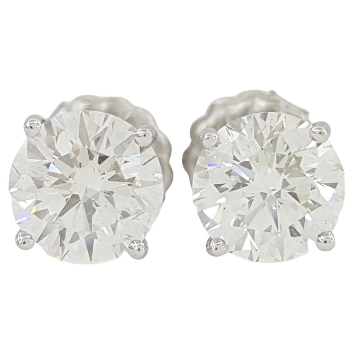 2.07 Carat Round Brilliant Hearts and Arrows Ideal Cut Diamond Studs