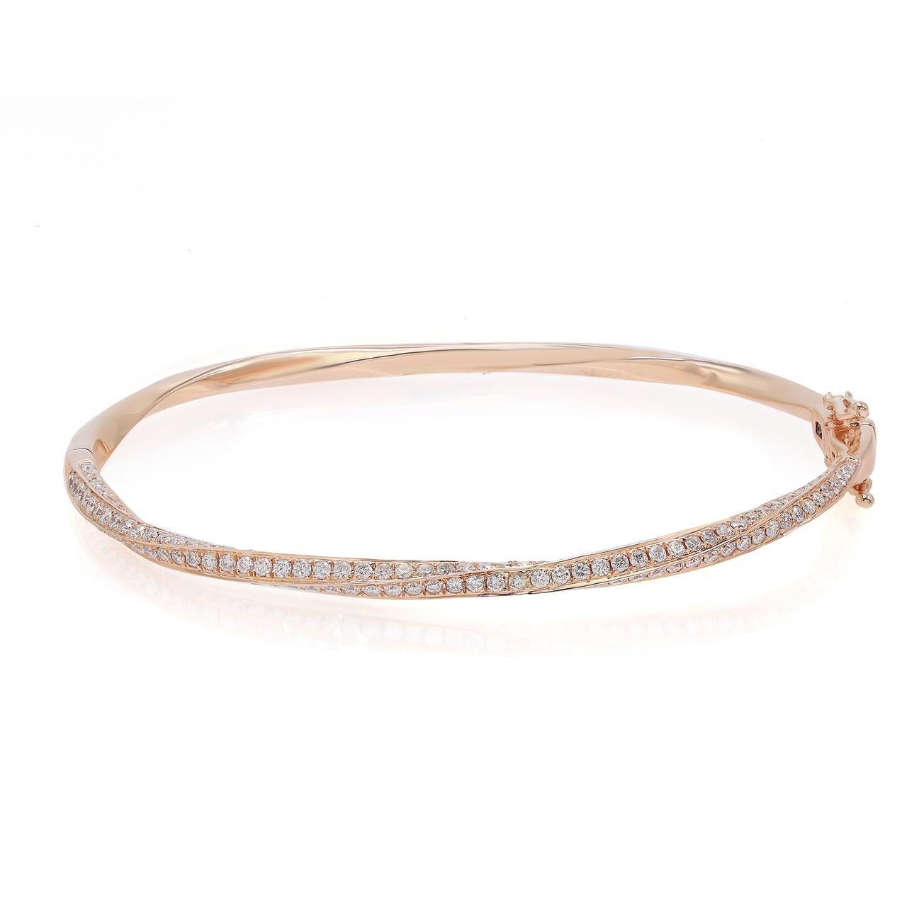 Modern 2.07 Carat Round Cut Diamond Bangle Bracelet 18K Rose Gold  For Sale