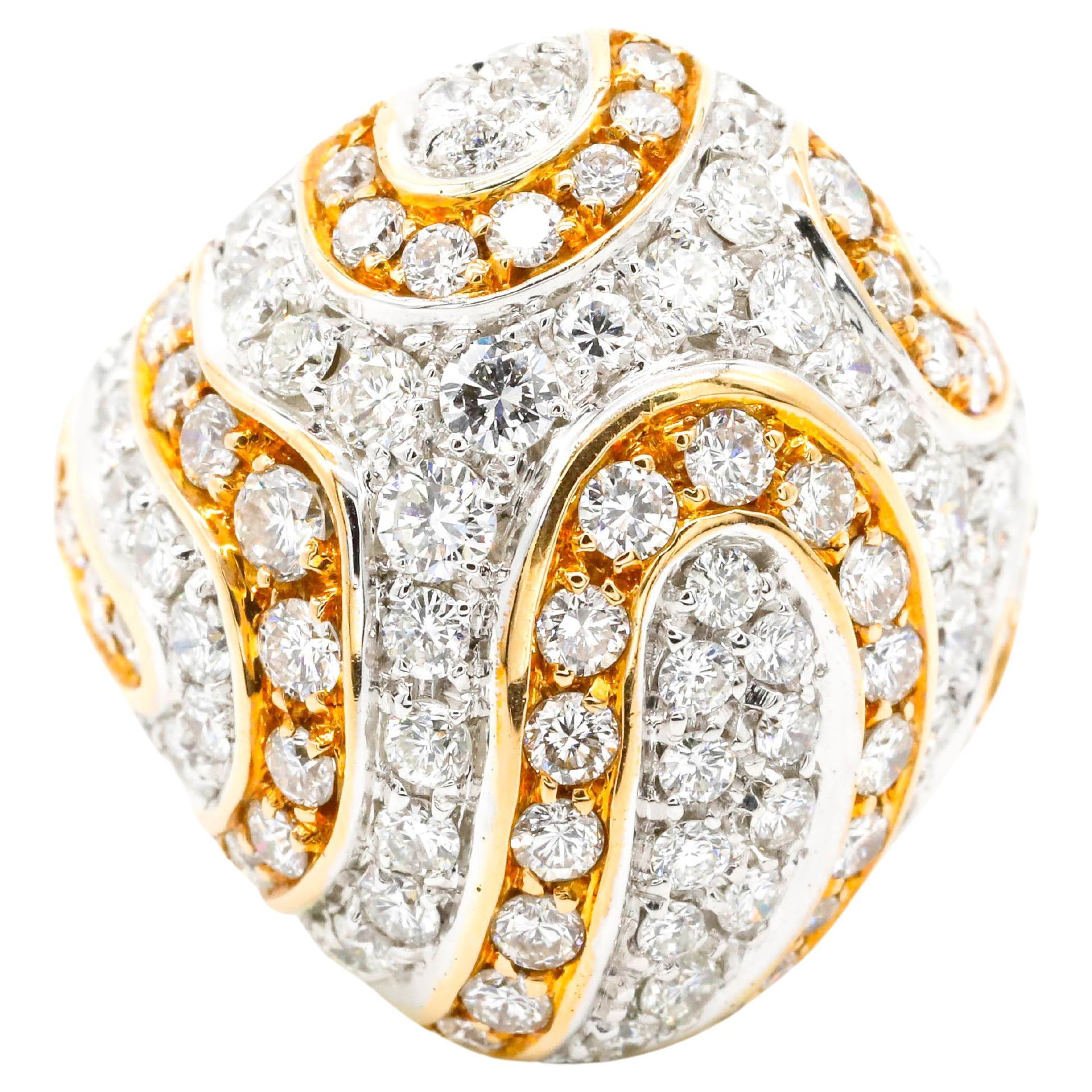 2.07 Carat Round Cut Diamond Pave 18k Two-Tone Gold Cocktail Engagement Ring For Sale