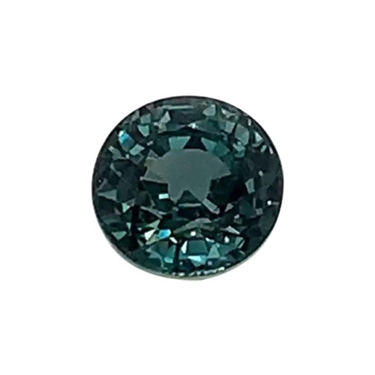 2.07 Carat Round Shaped Teal Green Color Unheated Natural Sapphire GIA Cert