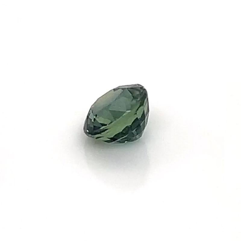 Round Cut 2.07 Carat Round Shaped Teal Green Color Unheated Natural Sapphire GIA Cert For Sale