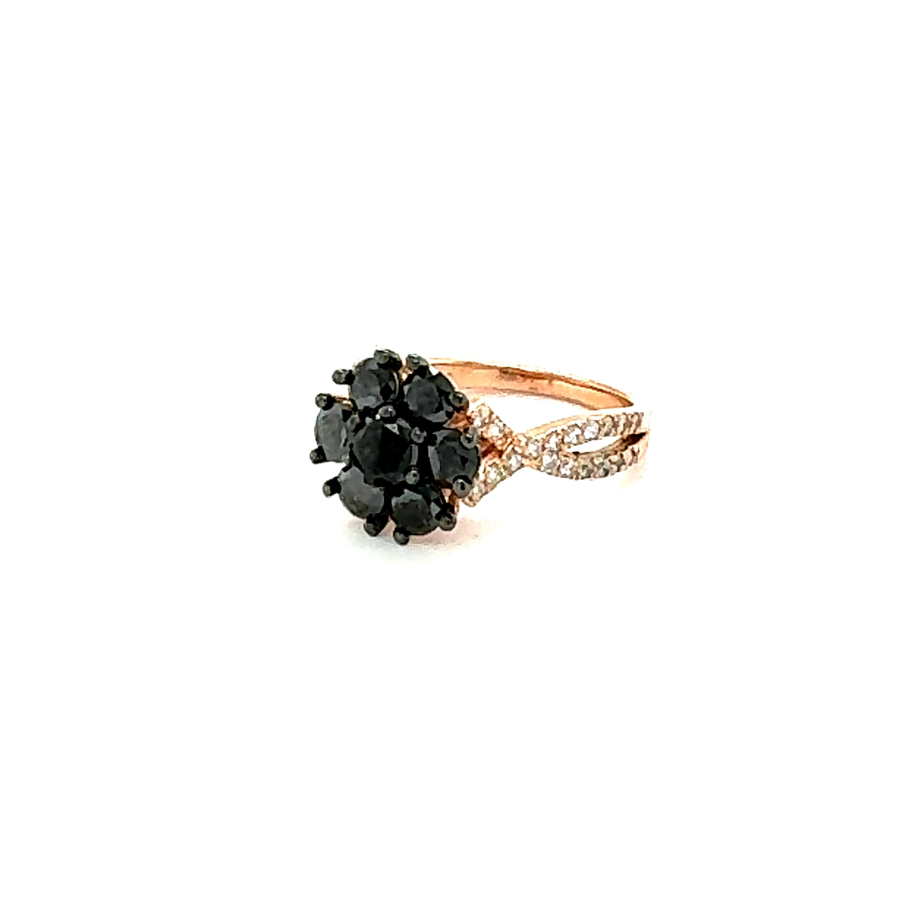 Round Cut 2.07 Carat Salt and Pepper Diamond Rose Gold Engagement Ring For Sale