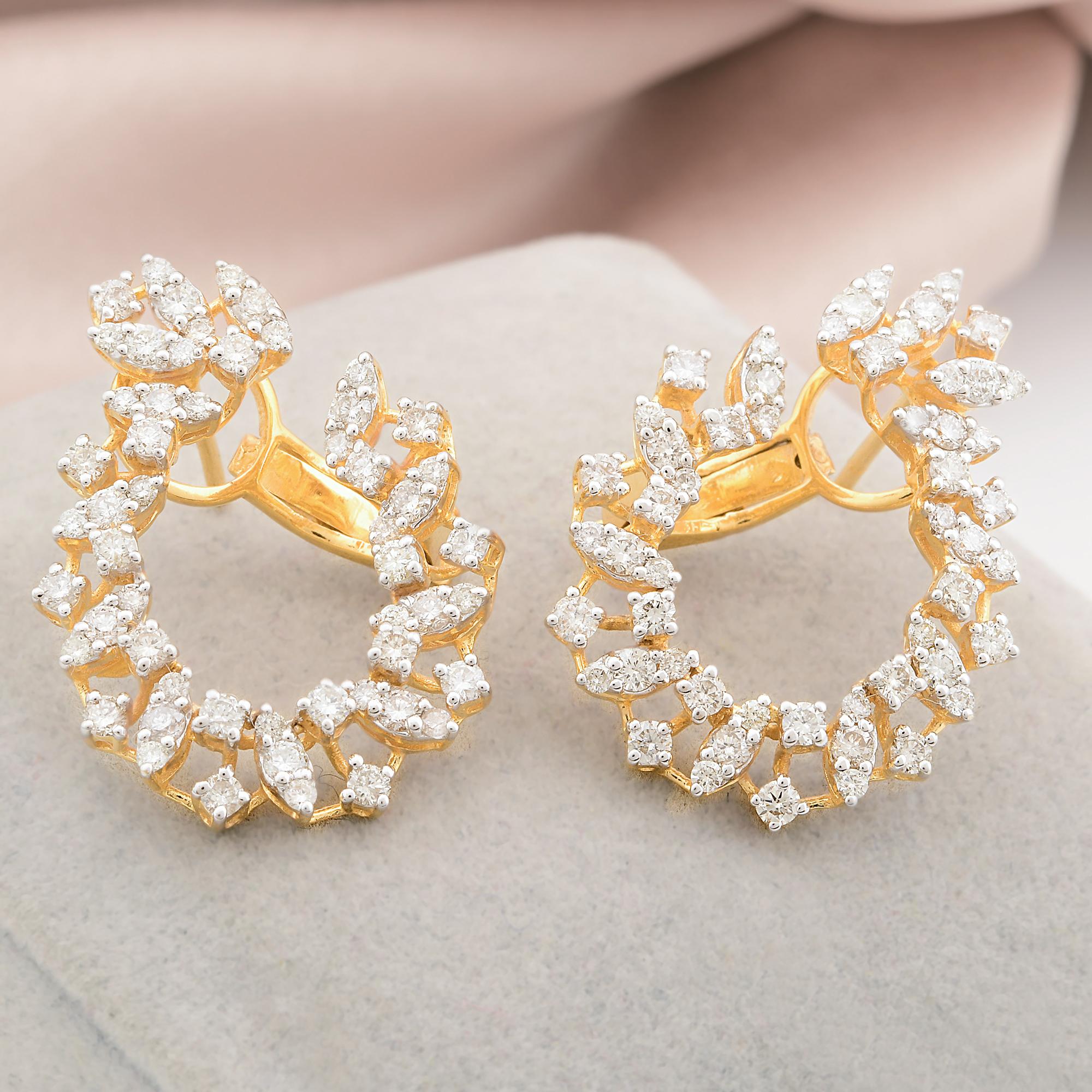 Moderne 2.07 Carat SI Clarity HI Color Diamond Hoop Earsings 14k Yellow Gold Jewelry en vente