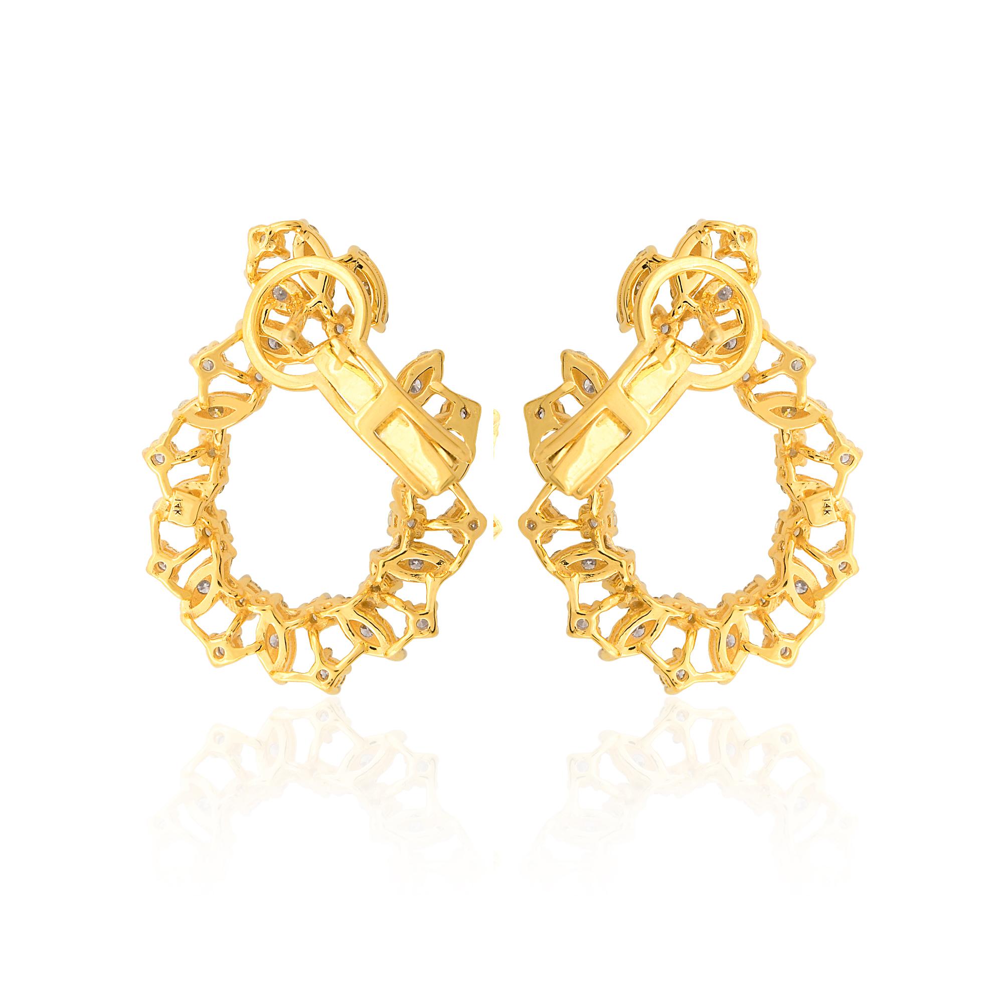 2.07 Carat SI Clarity HI Color Diamond Hoop Earsings 14k Yellow Gold Jewelry Neuf - En vente à Diera, Dubai