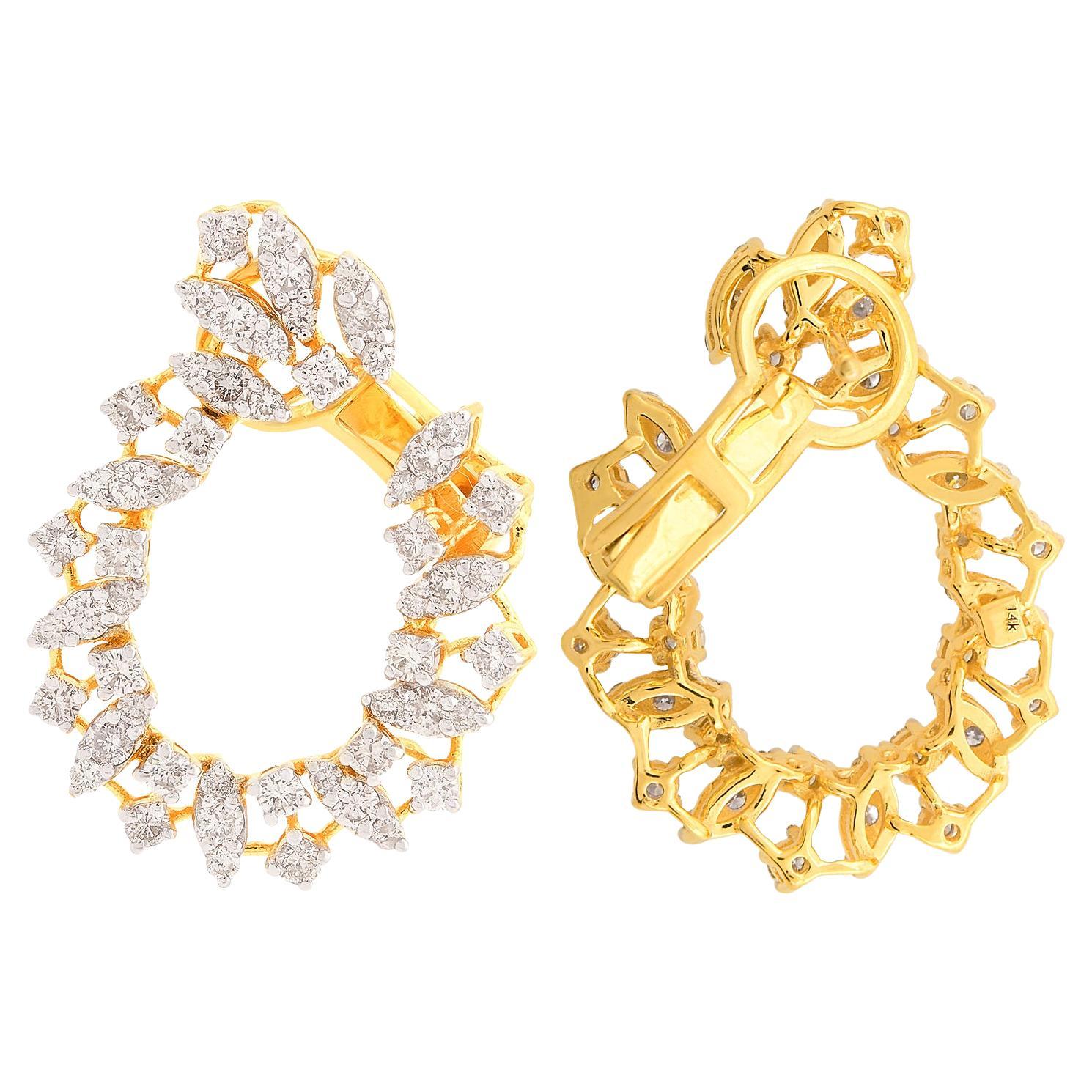 Boucles d'oreilles en or jaune 14k avec diamants de 2,07 carats, pureté SI, couleur HI. en vente