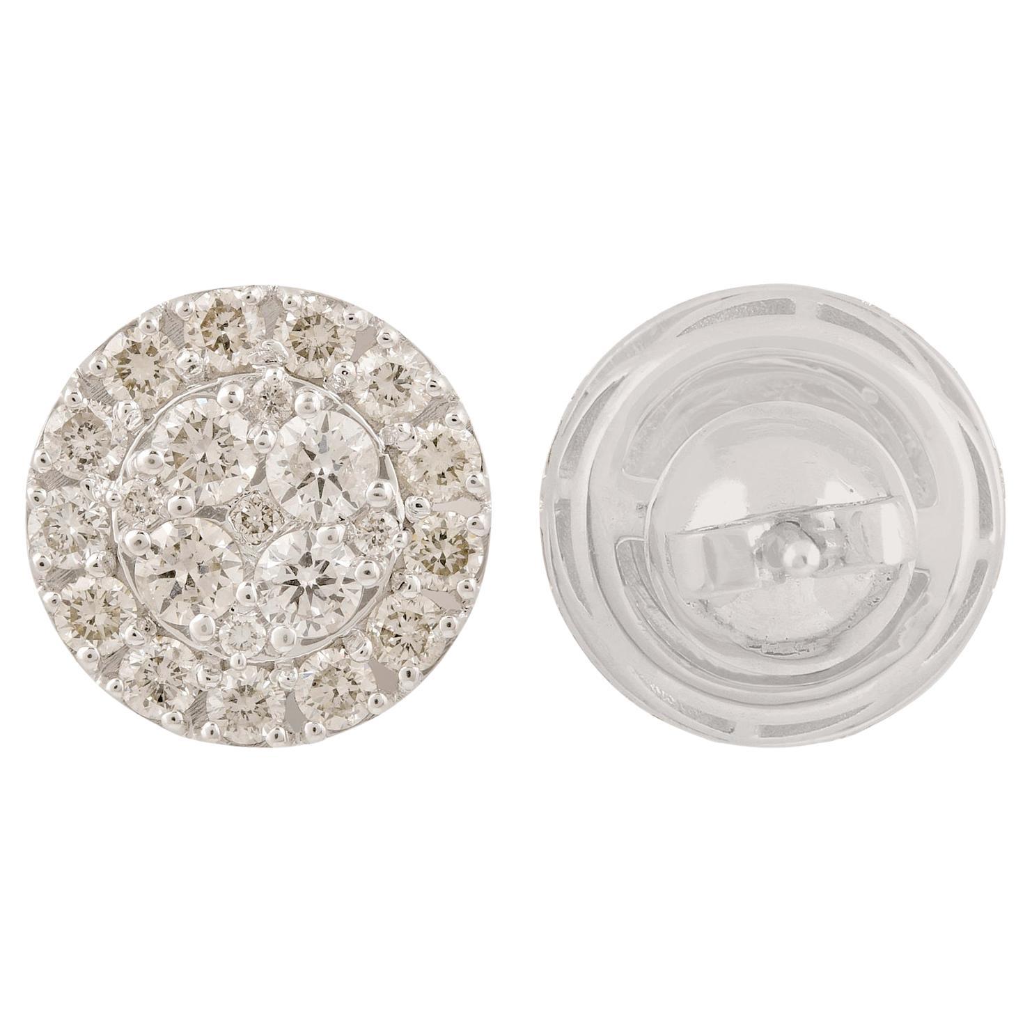 2.07 Carat SI Clarity HI Color Diamond Stud Earrings 14 Karat White Gold Jewelry For Sale