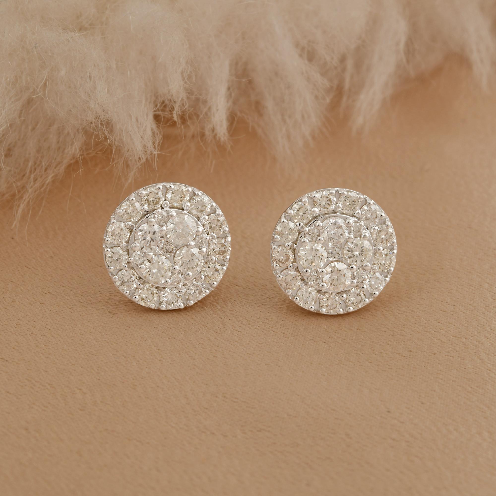 Round Cut 2.07 Carat SI Clarity HI Color Diamond Stud Earrings 18 Karat White Gold Jewelry For Sale