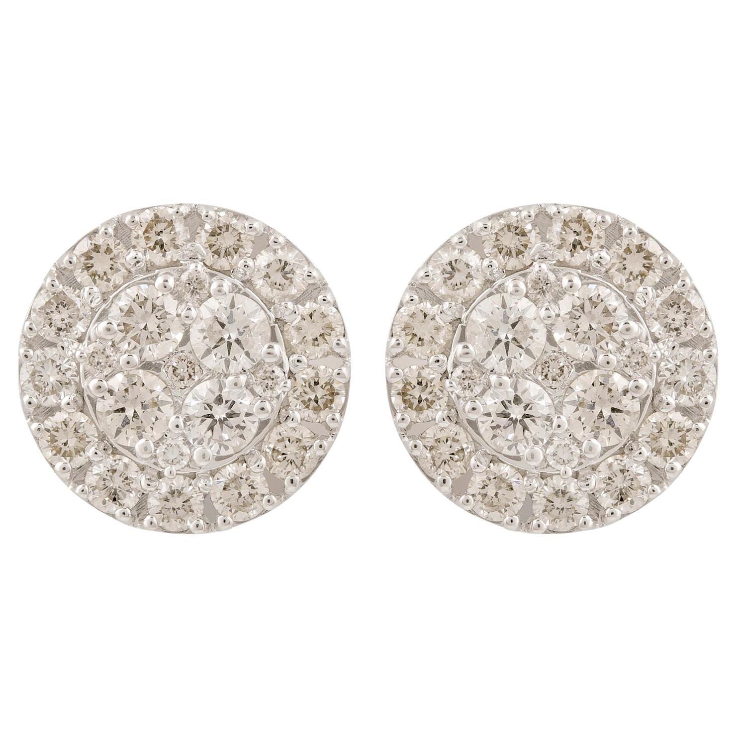 2.07 Carat SI Clarity HI Color Diamond Stud Earrings 18 Karat White Gold Jewelry
