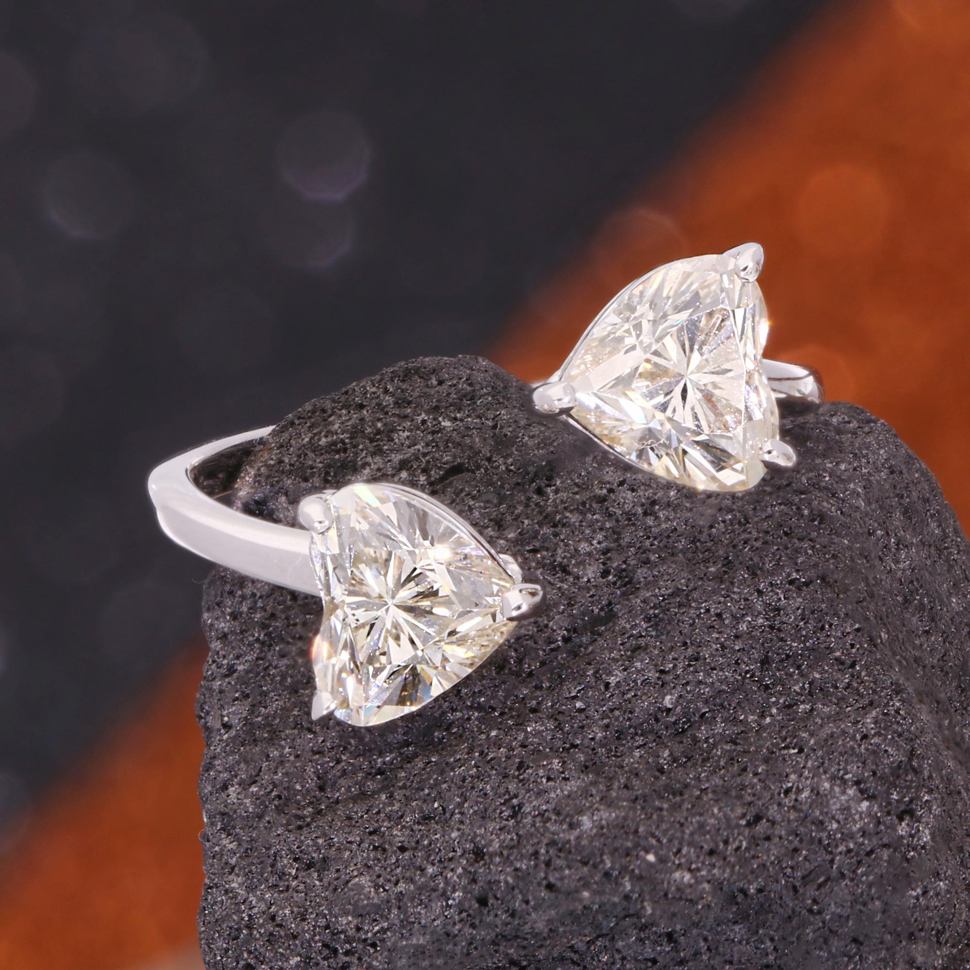 For Sale:  2.07 Carat SI Clarity HI Color Heart Diamond Wrap Cuff Ring 18 Karat White Gold 5