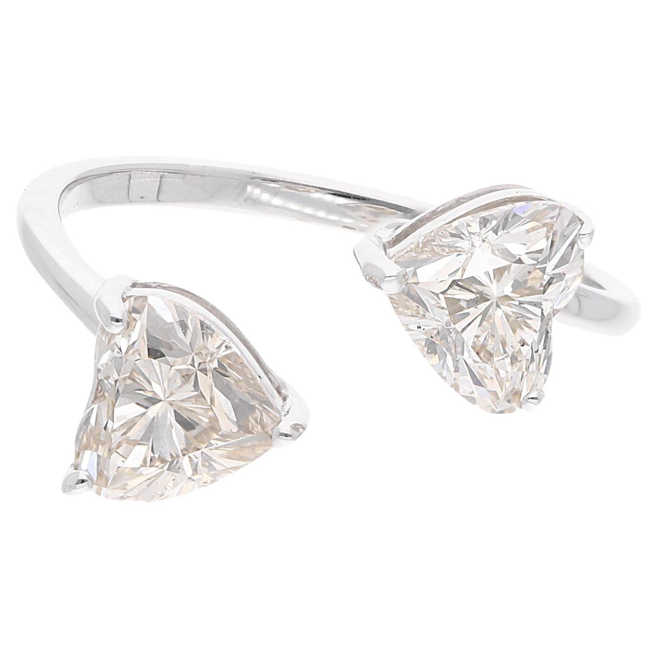For Sale:  2.07 Carat SI Clarity HI Color Heart Diamond Wrap Cuff Ring 18 Karat White Gold