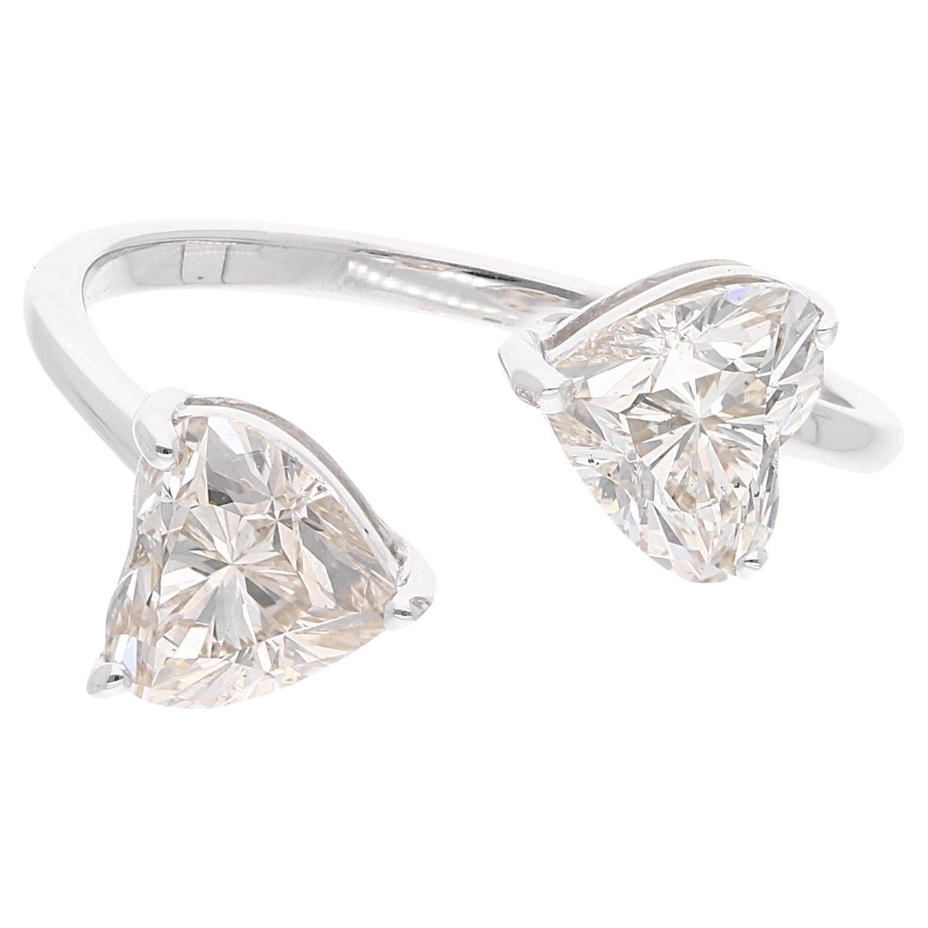 2.07 Carat SI Clarity HI Color Heart Diamond Wrap Cuff Ring 18 Karat White Gold