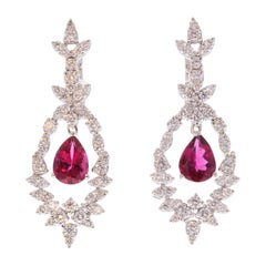 2.07 Carat Total Pear Shape Rubelite and Diamond Earring in 18 Karat White Gold