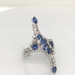 2.07 Carat Blue Sapphire and 1.53 Carat Diamonds Fashion Long White Gold Ring