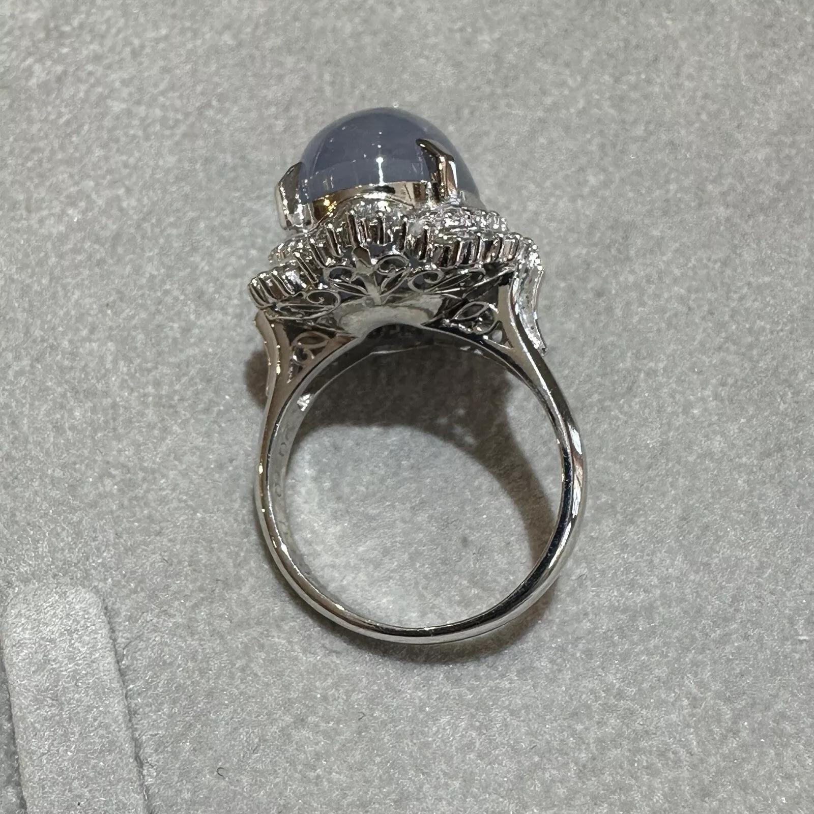 20.7 carats Blue Star Sapphire & Diamond Ballerina Ring in Platinum In Excellent Condition For Sale In La Jolla, CA