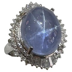 20.7 carats Blue Star Sapphire & Diamond Ballerina Ring in Platinum