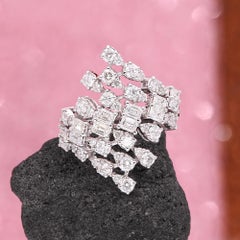 2.07 Ct Round Emerald Cut Diamond Wrap Ring 18 Karat White Gold Handmade Jewelry