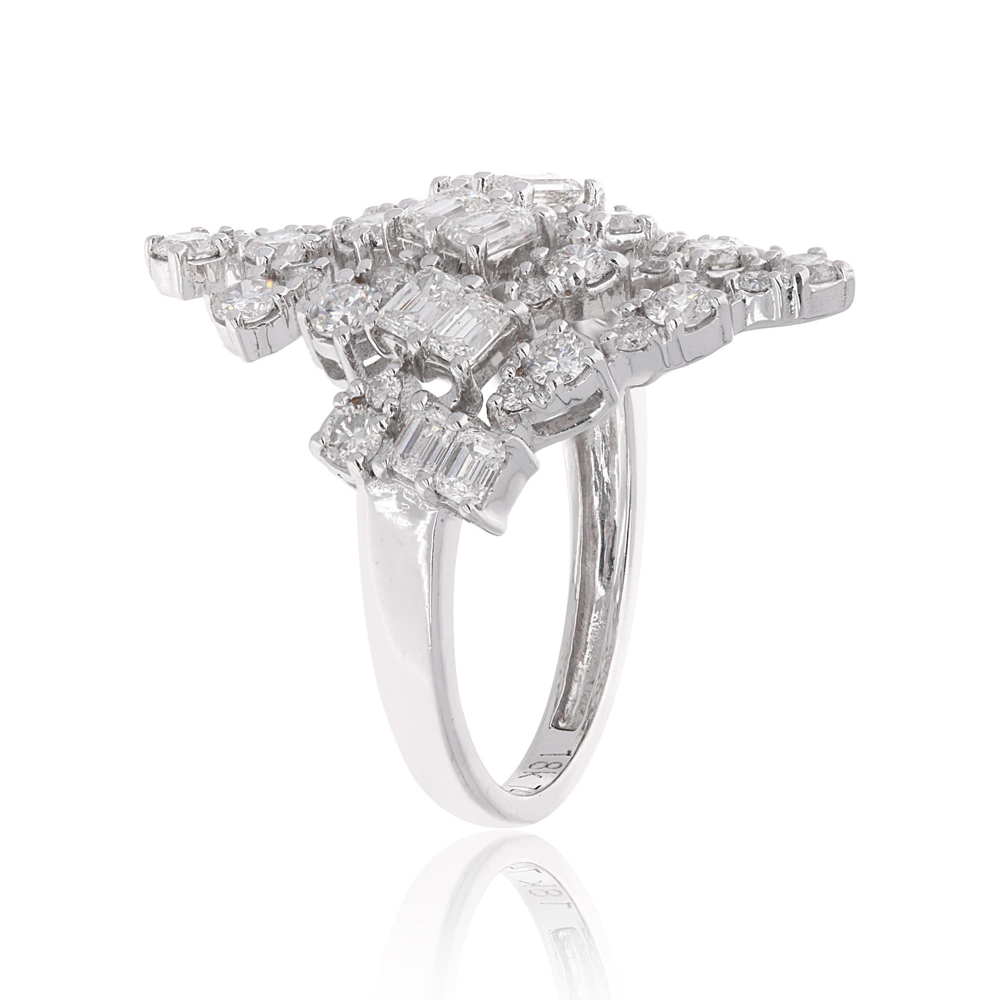 Women's 2.07 Ct Round Emerald Cut Diamond Wrap Ring 18 Karat White Gold Handmade Jewelry For Sale