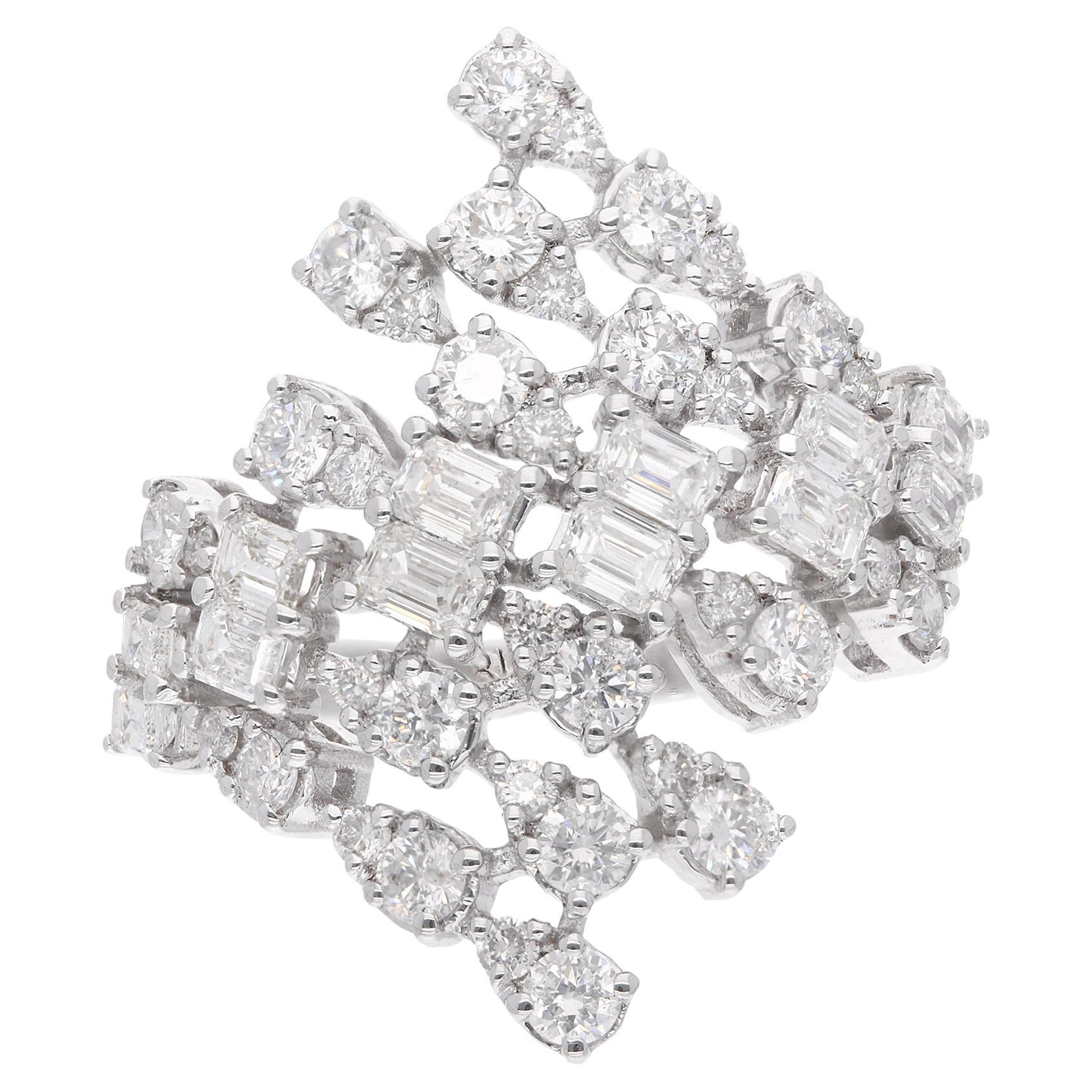 2.07 Ct Round Emerald Cut Diamond Wrap Ring 18 Karat White Gold Handmade Jewelry For Sale