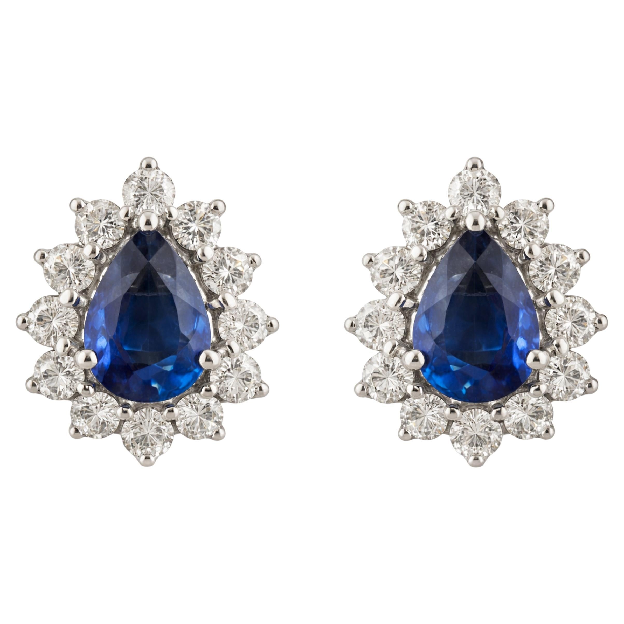 1.26 Carats Natural Blue Sapphire and 0.81 Carat Diamond Halo Stud Earrings Gift