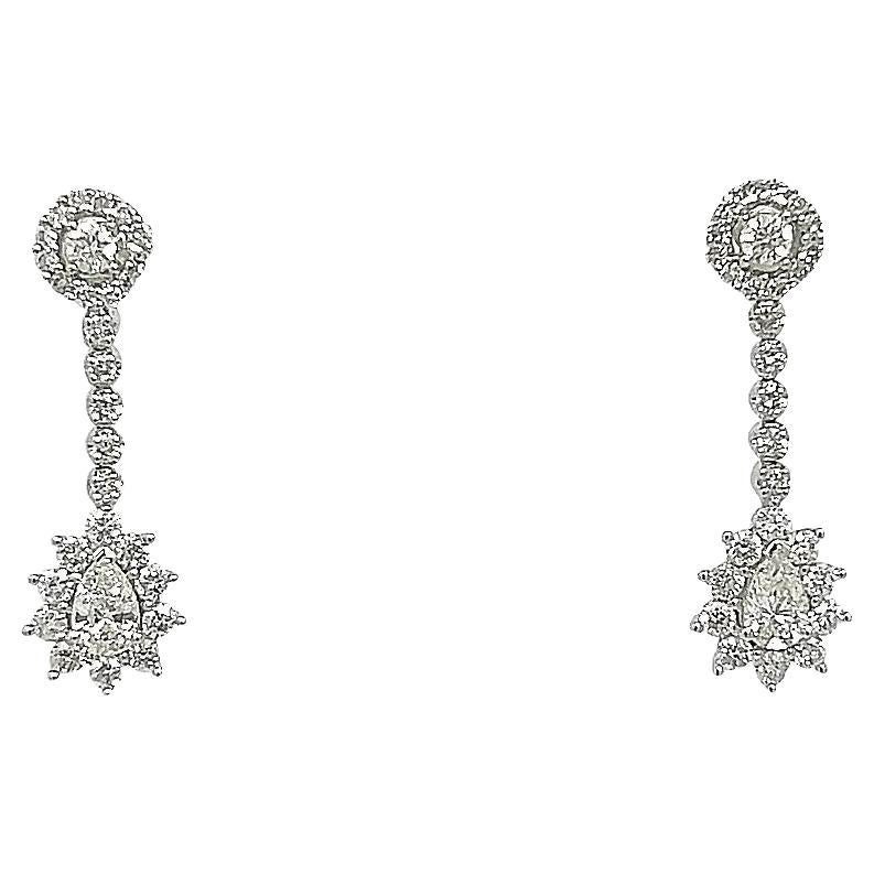 2,07 Gesamtkarat birnenförmige und runde Diamanten-Tropfen-Ohrringe aus 18 Karat Weißgold
