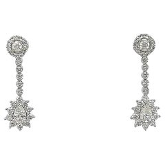 2.07 Total Carat Pear-Shaped and Round Diamonds Drop Earrings in 18K White Gold