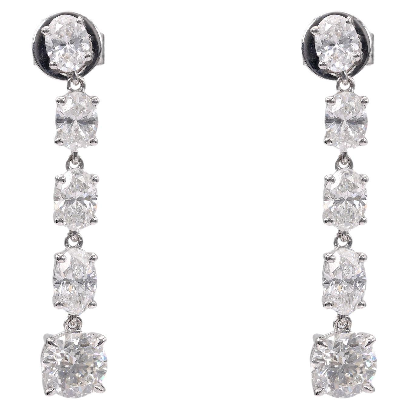 2.07 Total Carat Weight Diamond 14k White Gold Dangle Earrings For Sale