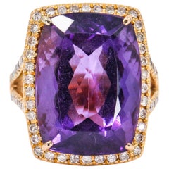 20.70 Carat 18 Karat Rose Gold Amethyst Diamond Statement Cocktail Ring