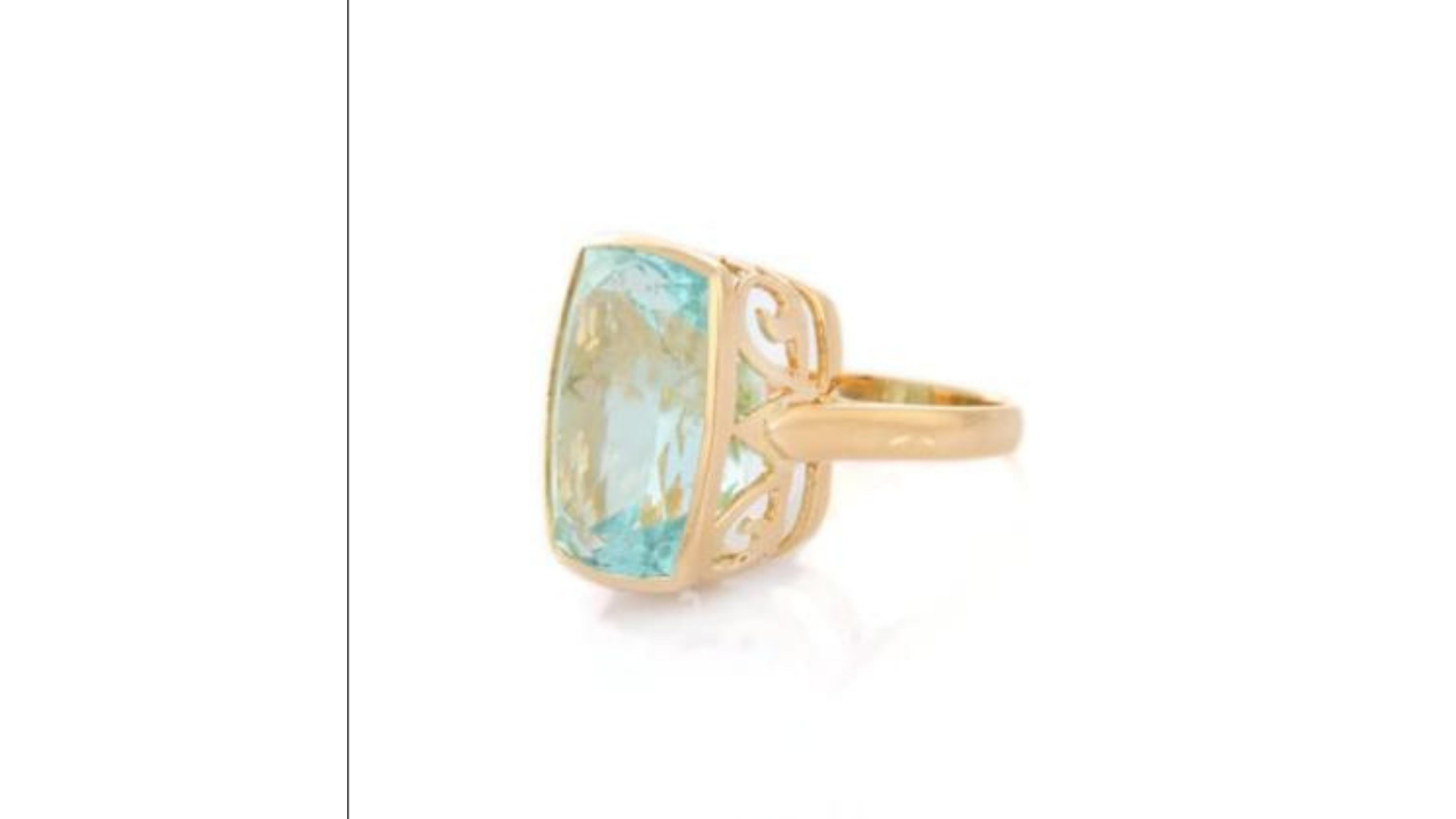 20.70 Carat Aquamarine Ring  18 Karat  Yellow Gold . If you are looking for other types do let us know as we have others to show and any can be custom made too.

Aquamarine with diamonds at each side and sparkling like a crystal clear ocean, it was