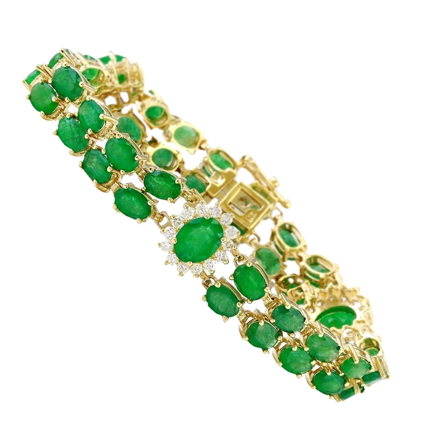 7.63 Carat Emerald 18 Karat Solid Yellow Gold Diamond Bracelet For Sale ...