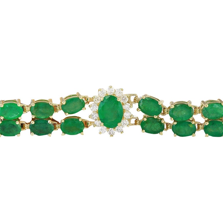 20.70 Carat Emerald 18 Karat Solid Yellow Gold Diamond Bracelet For ...