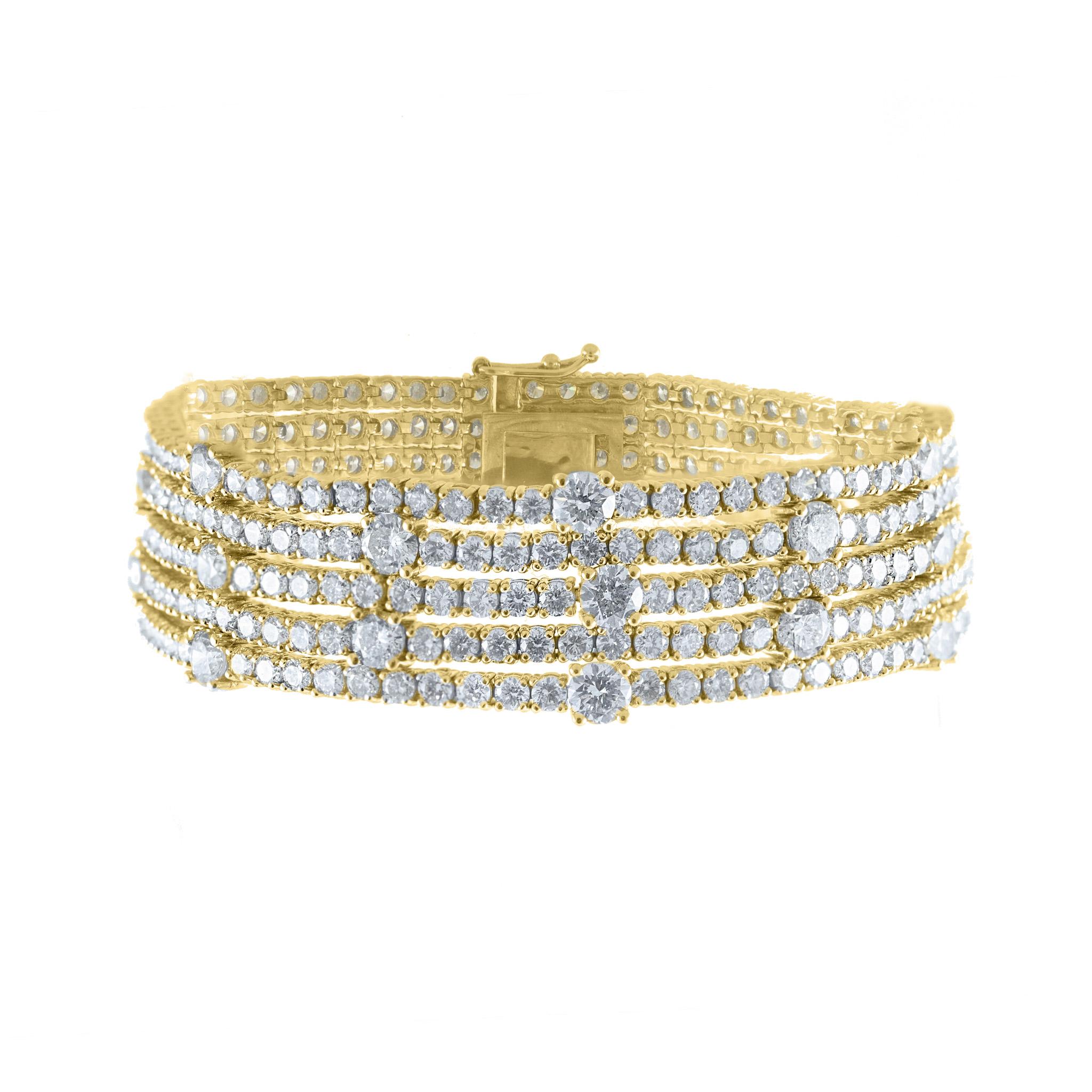 Contemporary 20.70 Carat Five-Row Diamond Tennis Bracelet in 14K White Gold, 7 Inches For Sale