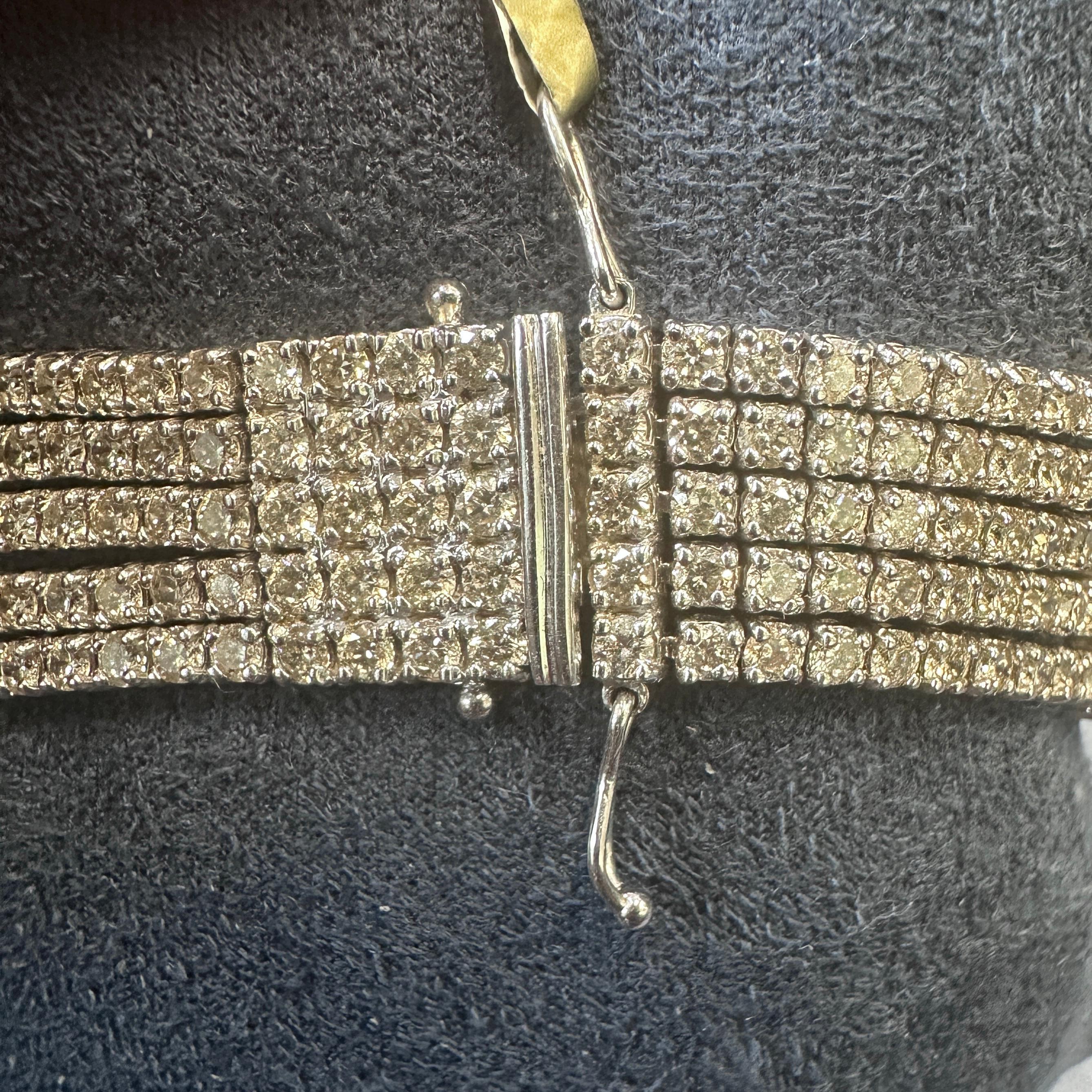 20.70 Carat Five-Row Diamond Tennis Bracelet in 14K White Gold, 7 Inches For Sale 1