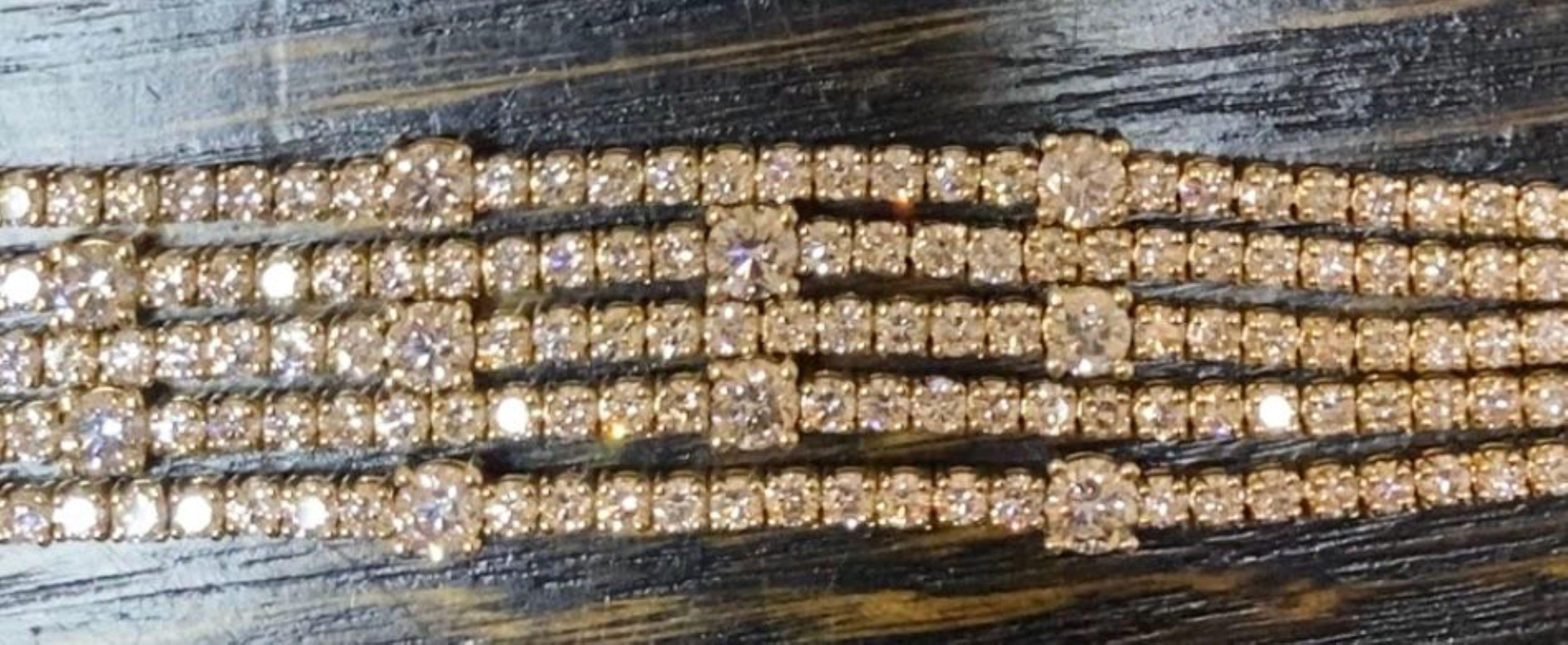 20.70 Carat Five-Row Diamond Tennis Bracelet in 14K White Gold, 7 Inches For Sale 2
