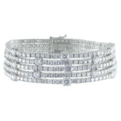 20.70 Carat Five-Row Diamond Tennis Bracelet in 14K White Gold, 7 Inches
