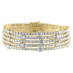 20.70 Carat Five-Row Diamond Tennis Bracelet in 14K Yellow Gold, 7 Inches