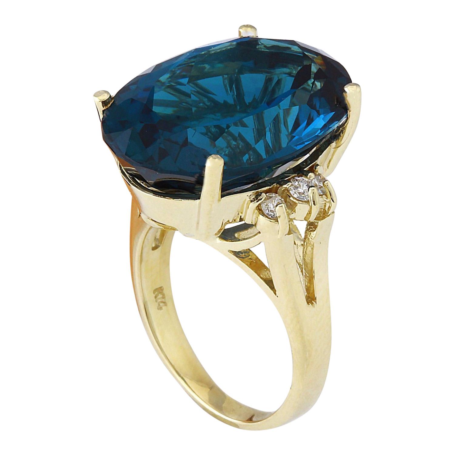 20.71 Carat Natural Topaz 14 Karat Solid Yellow Gold Diamond Ring In New Condition For Sale In Los Angeles, CA