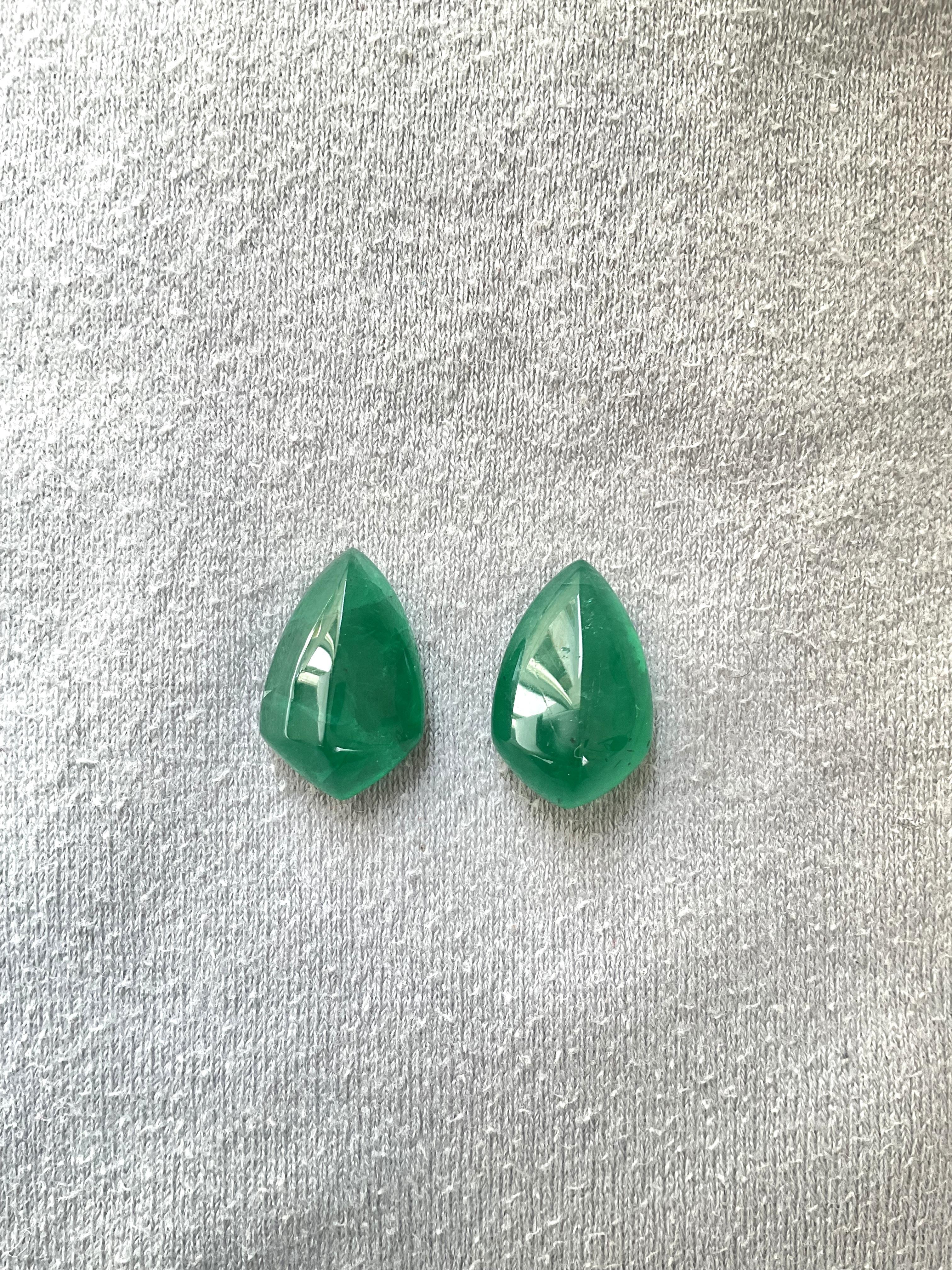 Art Deco 20.71 carats Zambian Emerald Shield Pair cabochon for fine Jewelry Natural Gems For Sale