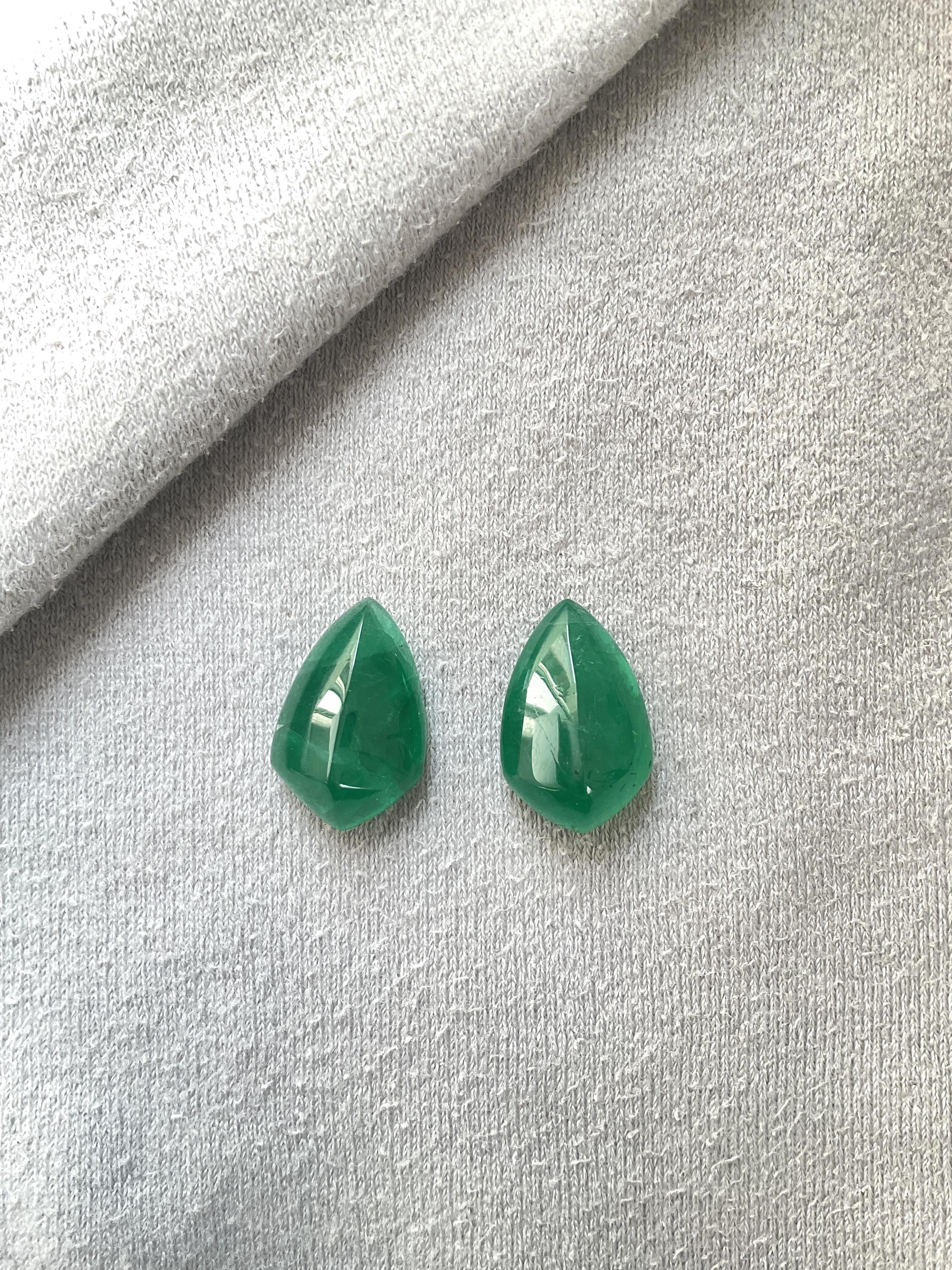 Shield Cut 20.71 carats Zambian Emerald Shield Pair cabochon for fine Jewelry Natural Gems For Sale
