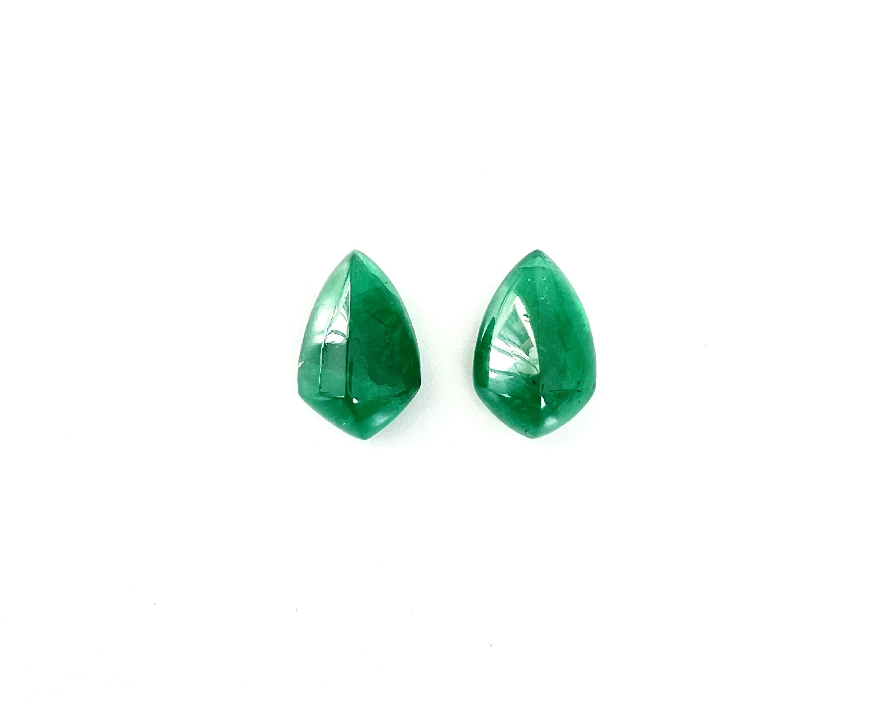 20.71 carats Zambian Emerald Shield Pair cabochon for fine Jewelry Natural Gems In New Condition For Sale In Jaipur, RJ