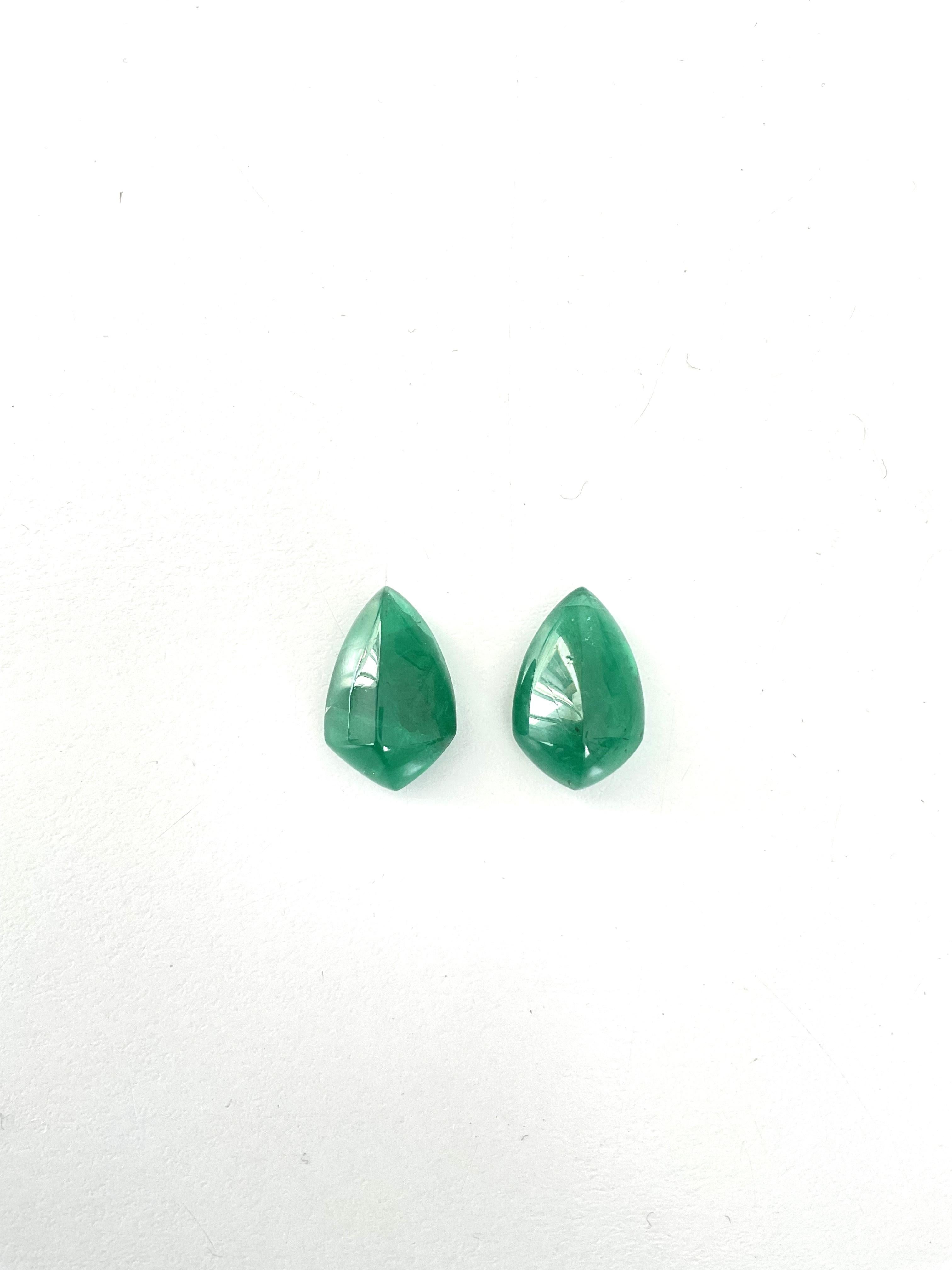 Women's or Men's 20.71 carats Zambian Emerald Shield Pair cabochon for fine Jewelry Natural Gems For Sale