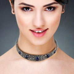 20.75 Carat Blue Sapphire Diamond Choker Necklace