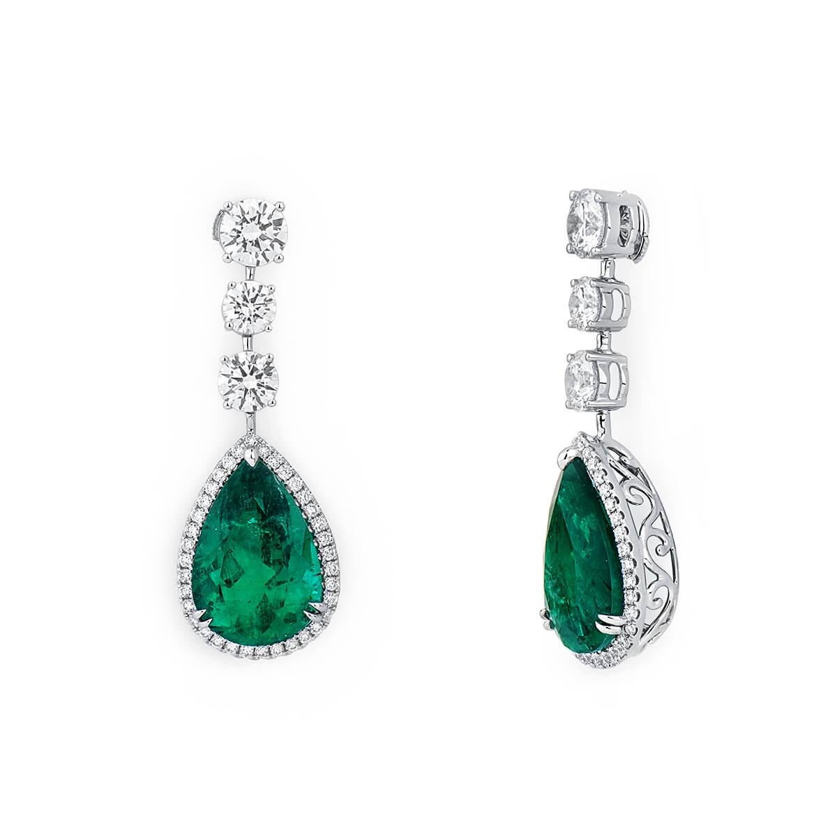 20.75 Carat Natural Unheated Vivid Green Emerald Diamond 18 Karat Gold Earrings 1