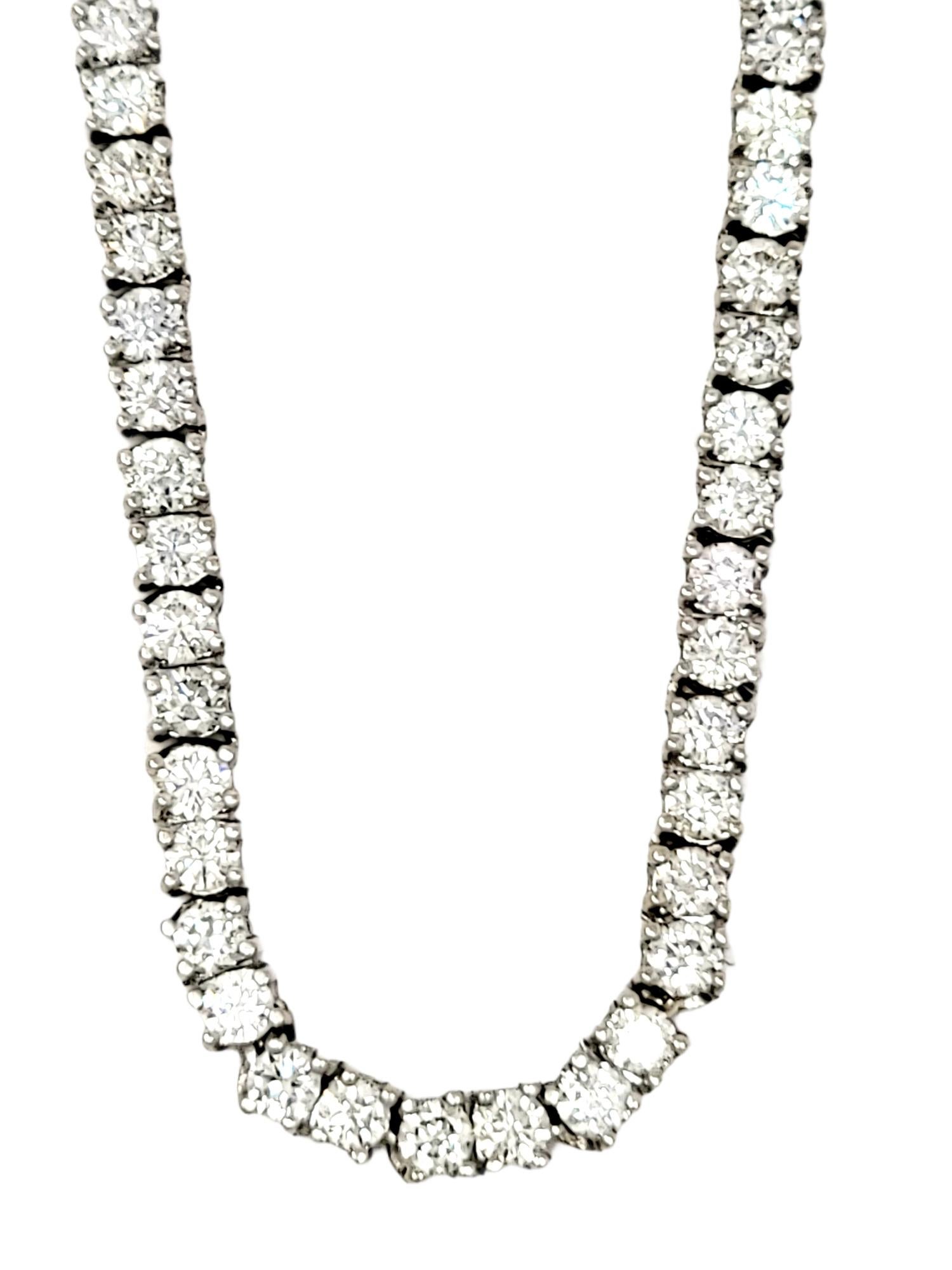 This is an absolutely breathtaking diamond tennis necklace that will stand the test of time. The elegant white gold setting paired with the timeless round diamonds makes this piece a true classic that will never go out of style. This gorgeous