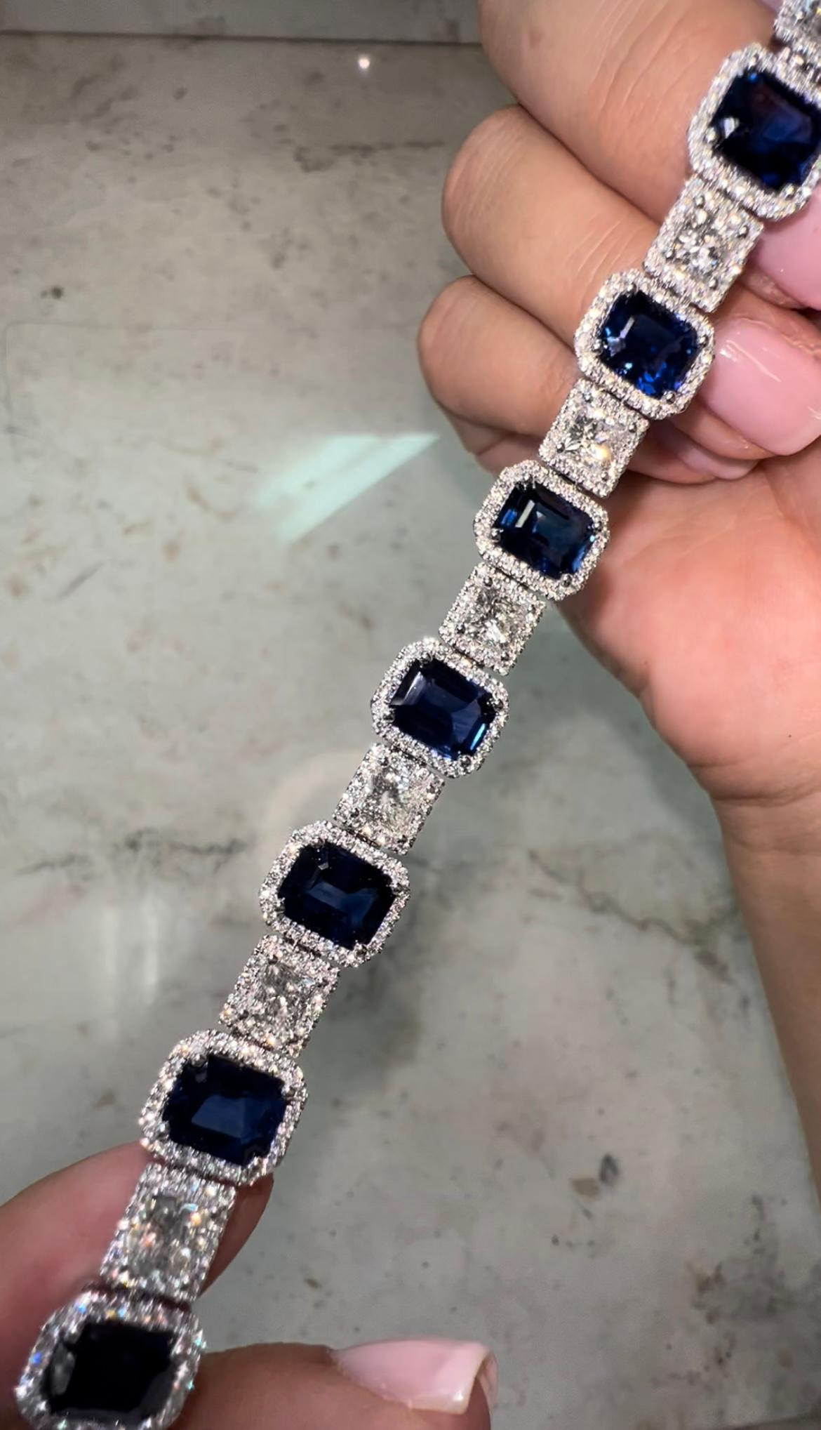 18K White Gold
20.79ct Total Blue Sapphire 
8.4ct Total Diamond
Designed, Handpicked, & Manufactured From Scratch In Los Angeles Using Only The Finest Materials and Workmanship