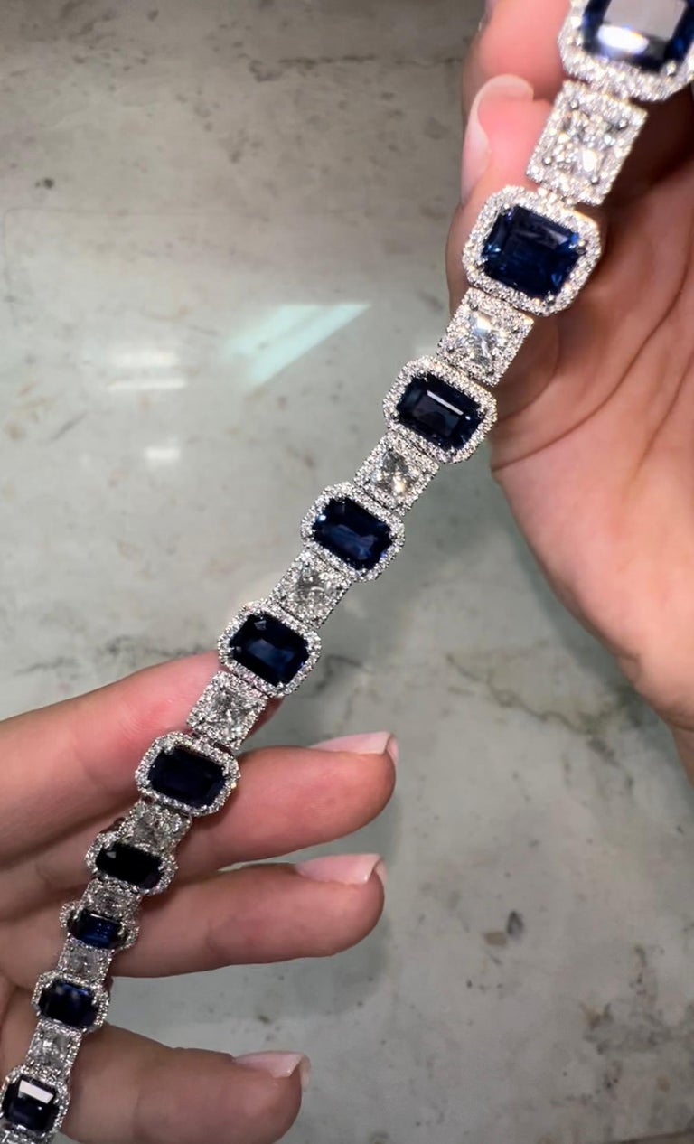 20.79ct Ceylon Blue Sapphire and Princess Cut Diamond Bracelet For Sale ...