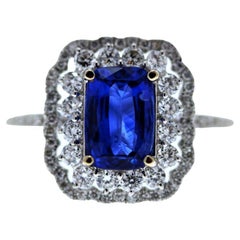 2.07CT Blue Sapphire and 0.73CTW Diamond Ring in 18K White Gold