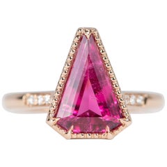 2.07ct Geometric Rubellite Tourmaline Diamond Pave 14K Rose Gold Engagement Ring