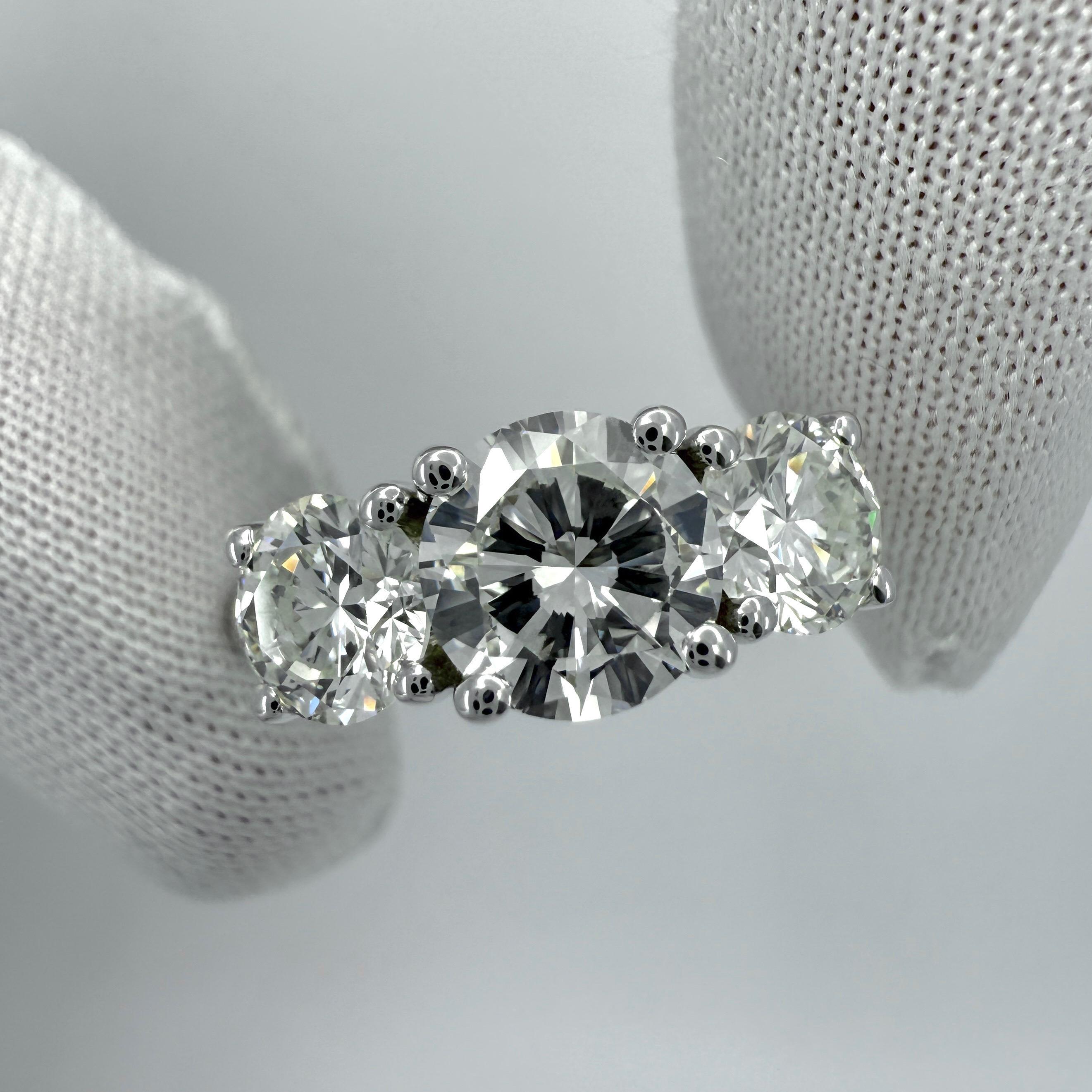 2.07ct GIA Certified Natural Diamond Round VS1 18k White Gold Three Stone Ring For Sale 3