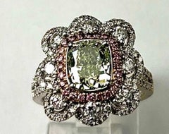 2.07Ct GIA Cushion Diamond, Natural Fancy Light Grayish Greenish Yellow Ring