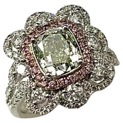 2.07Ct GIA Cushion Diamond, Natural Fancy Light Grayish Greenish Yellow Ring
